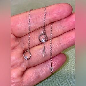 Delicate 925 Sterling Silver Circle Threader Earrings with Clear Stone